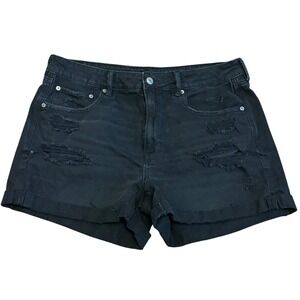American Eagle Black Distressed Denim Mom Shorts Cuffed Hem Womens Size 12